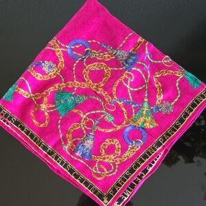 Celine Vibrant Pink Scarf with Gold and Blue Accents